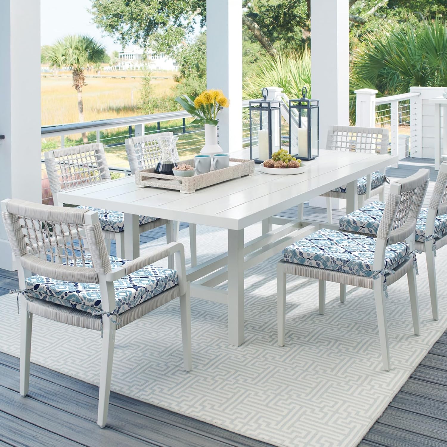 DYTXIII Set of 4 Outdoor Chair Cushions, Water Resistant 18.5"x16"x2" Square Seat Cushion for Patio Dining Chairs, High-Density Replacement Pads for Indoor Outdoor Furniture - Boho Geometry Blue