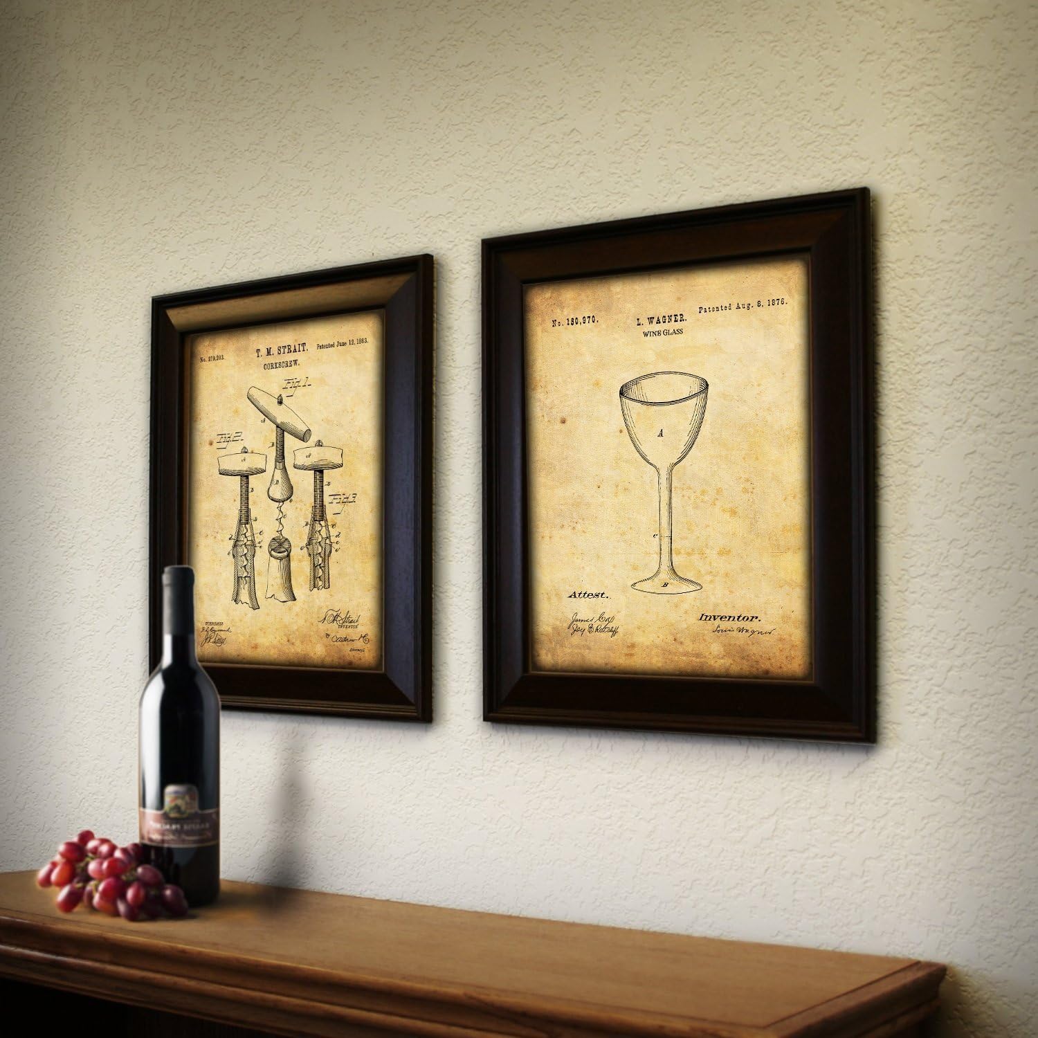 2 pc Framed Modern Patent Set - Wine 14"x17" each