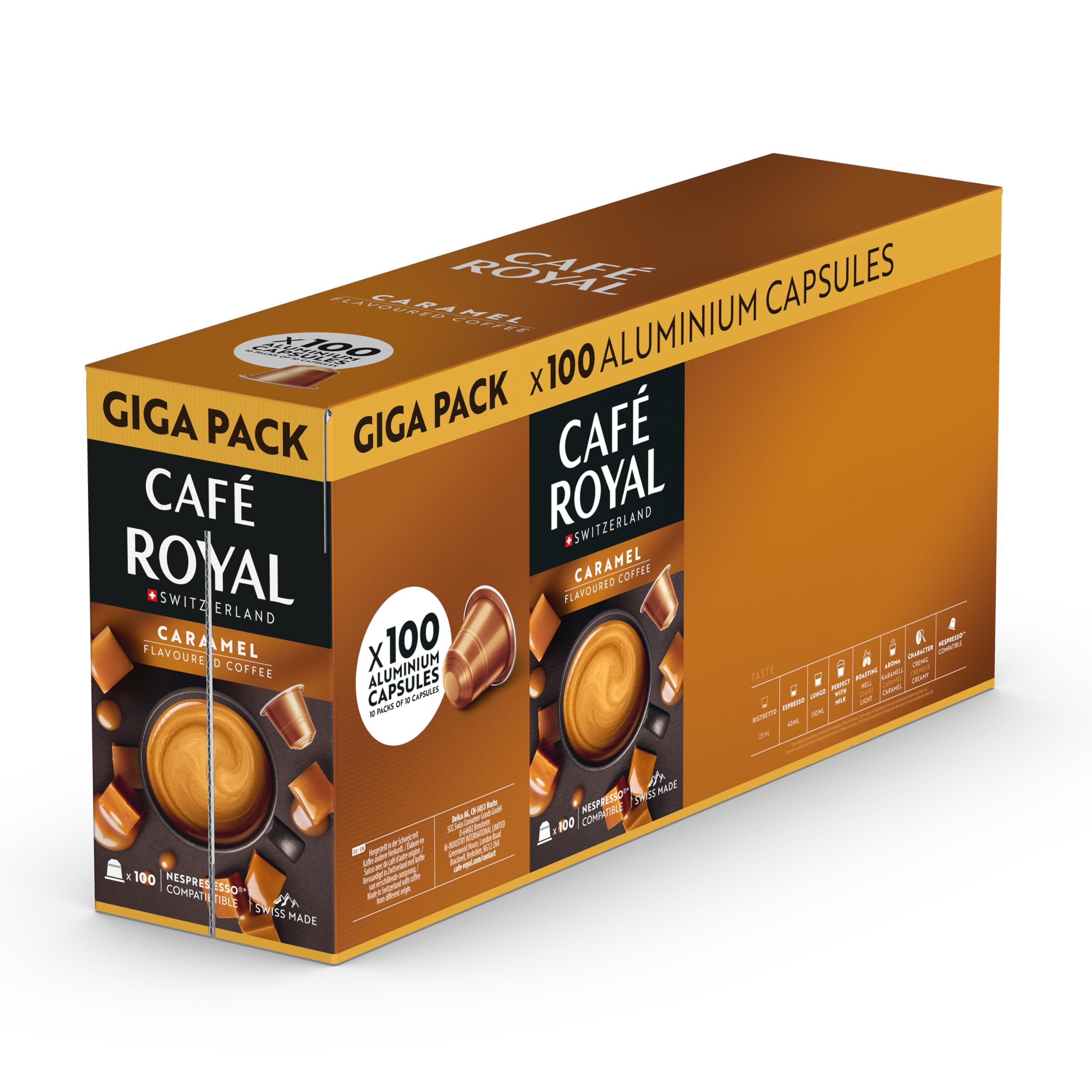 Café Royal Caramel – 100 Nespresso® Compatible Capsules, Light Roast, 100% Arabica, Rainforest Alliance, Flavoured Coffee