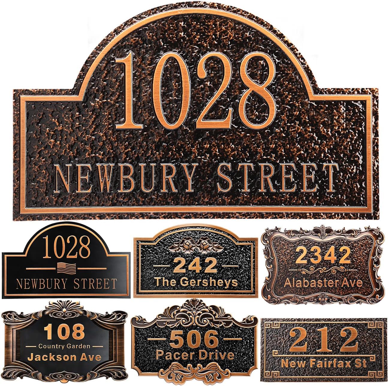 Personalized House Address Plaque 12" Cast Numbers for Outside Custom Street Name Address Sign Plate Vintage for Mailbox Door Room Classic Wall Outdoor Antique Copper