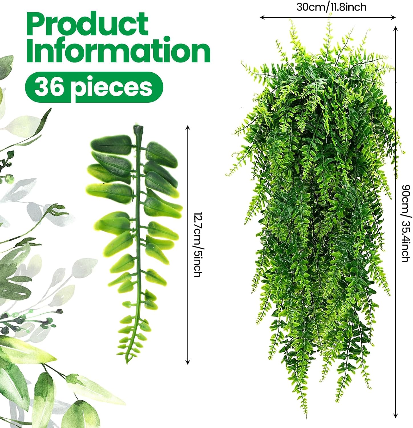 Lyrow 6 Pcs Artificial Hanging Plants 32 in Fake Plant Fake Boston Ferns Plastic Faux for Wall House Room Garden Wedding Garland Indoor Outdoor Decoration, No Basket