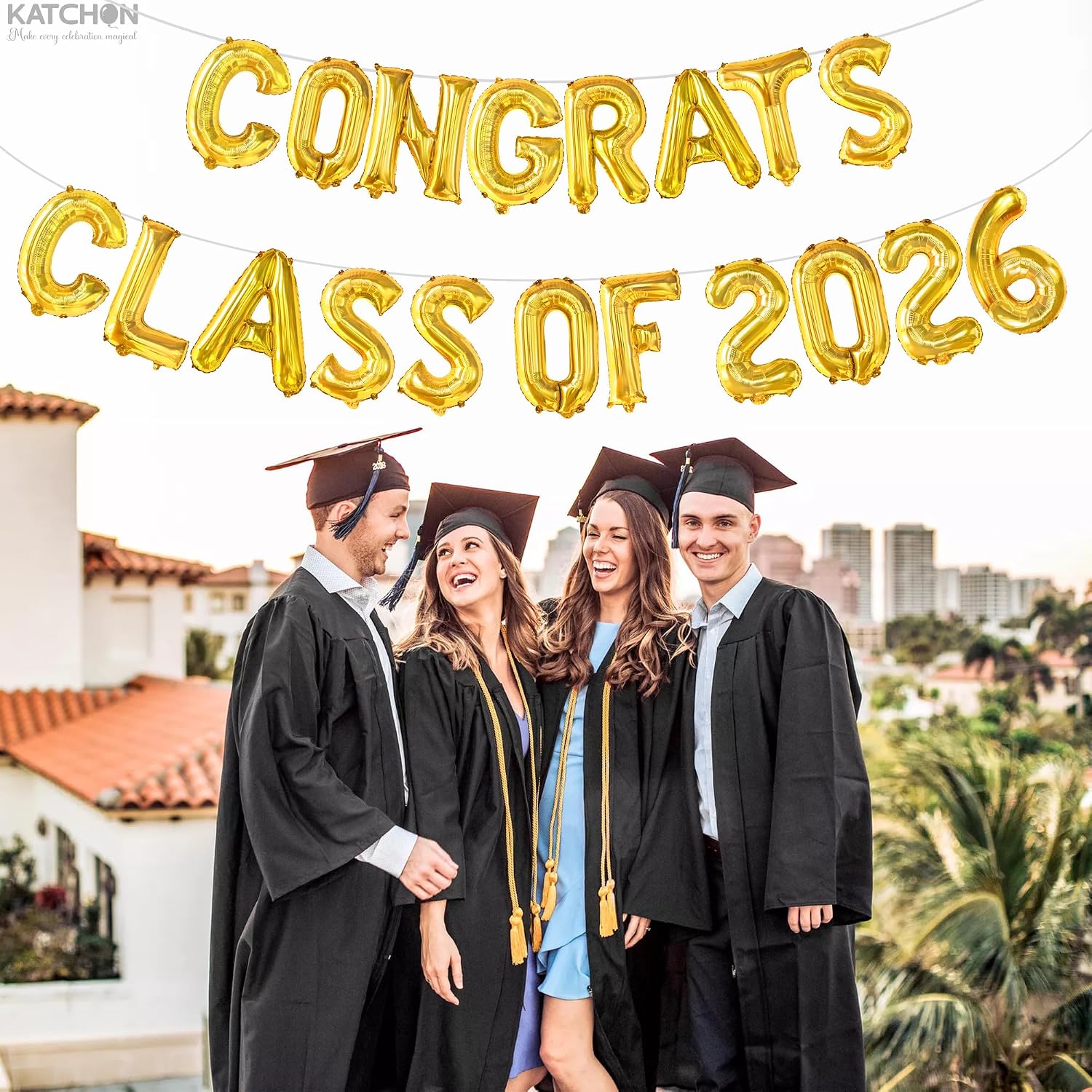 KatchOn, Gold Congrats Class of 2026 Balloons - 16 Inch | Graduation Foil Balloon Banner for Graduation Decorations 2026 | 2026 Graduation Balloons for Graduation Party Decorations