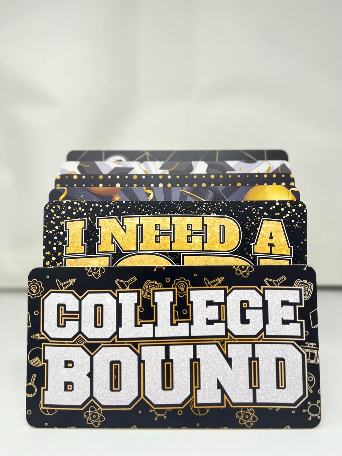 KING PROPS Graduation Photo Booth Props, 6 Count, Waterproof, Multi Color, Double Sided, Gold & Black