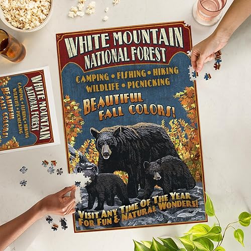 Miniatura 2 de Lantern Press White Mountains, New Hampshire, Black Bear Vintage Sign 1000 Piece Jigsaw Puzzle for Adults, Made in USA with Reference Poster
