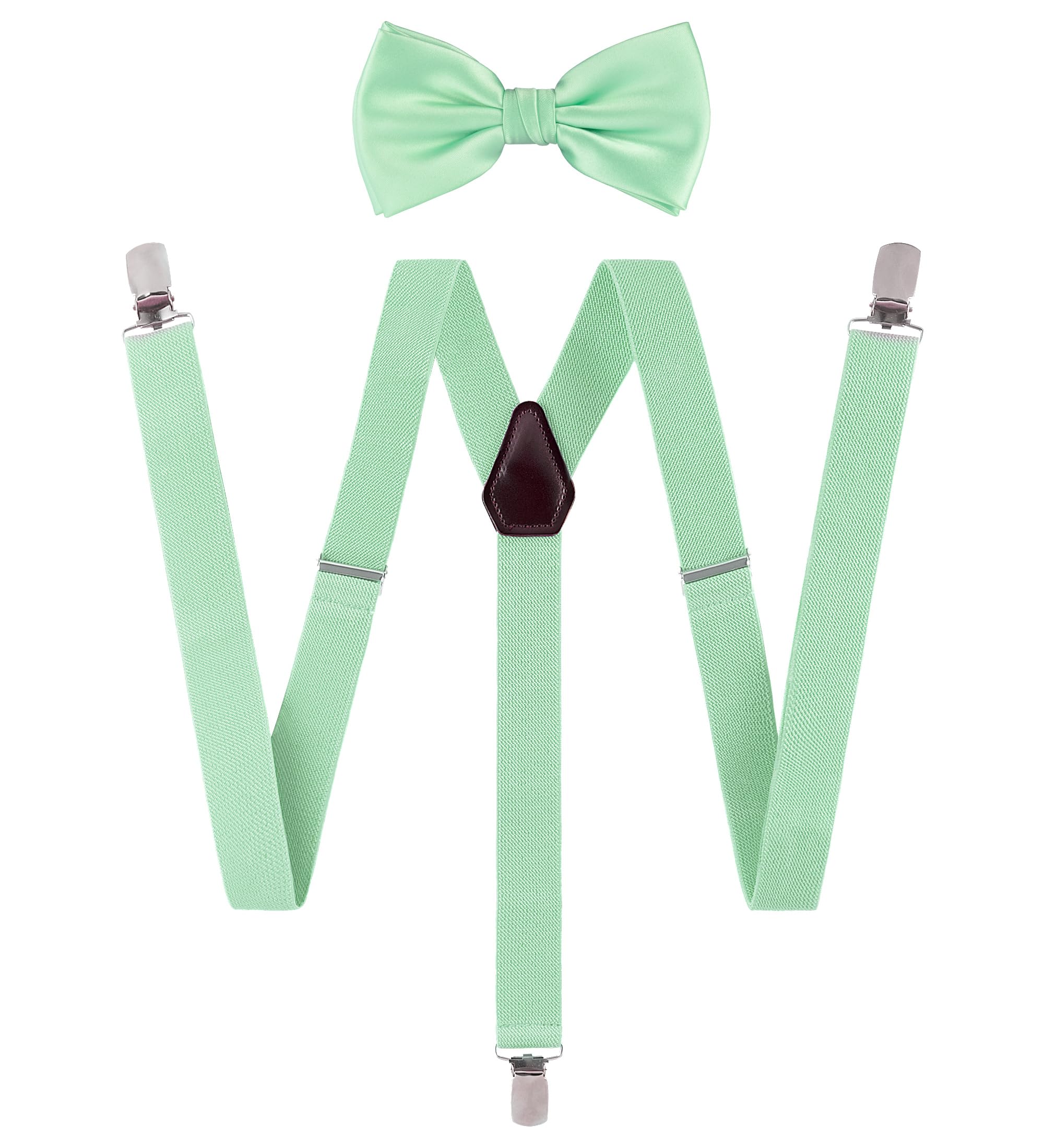 TIE G Solid Color Men's Suspender + Woven Bow Tie Set for Wedding : Vivid Color, Adjustable Brace, Strong Clip, Elastic Band
