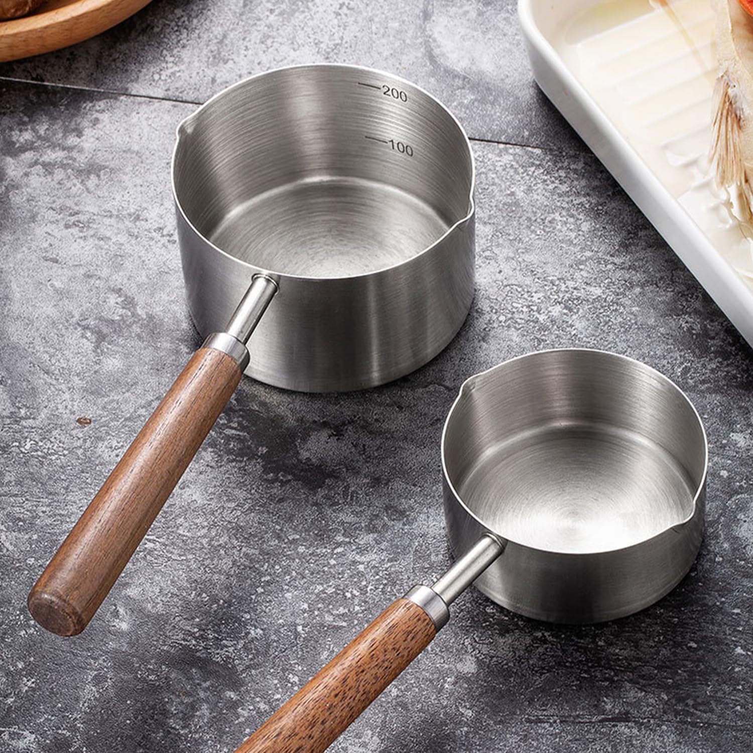 Tissting Pentola per Latte Induzione 200ml Acciaio Inossidabile 304 Pentola Scaldaburro Burro con Manico in Legno, Scaldalatte Diametro, Piccolo caffè Riscaldante Pentolino per Piani di Cottura a Gas