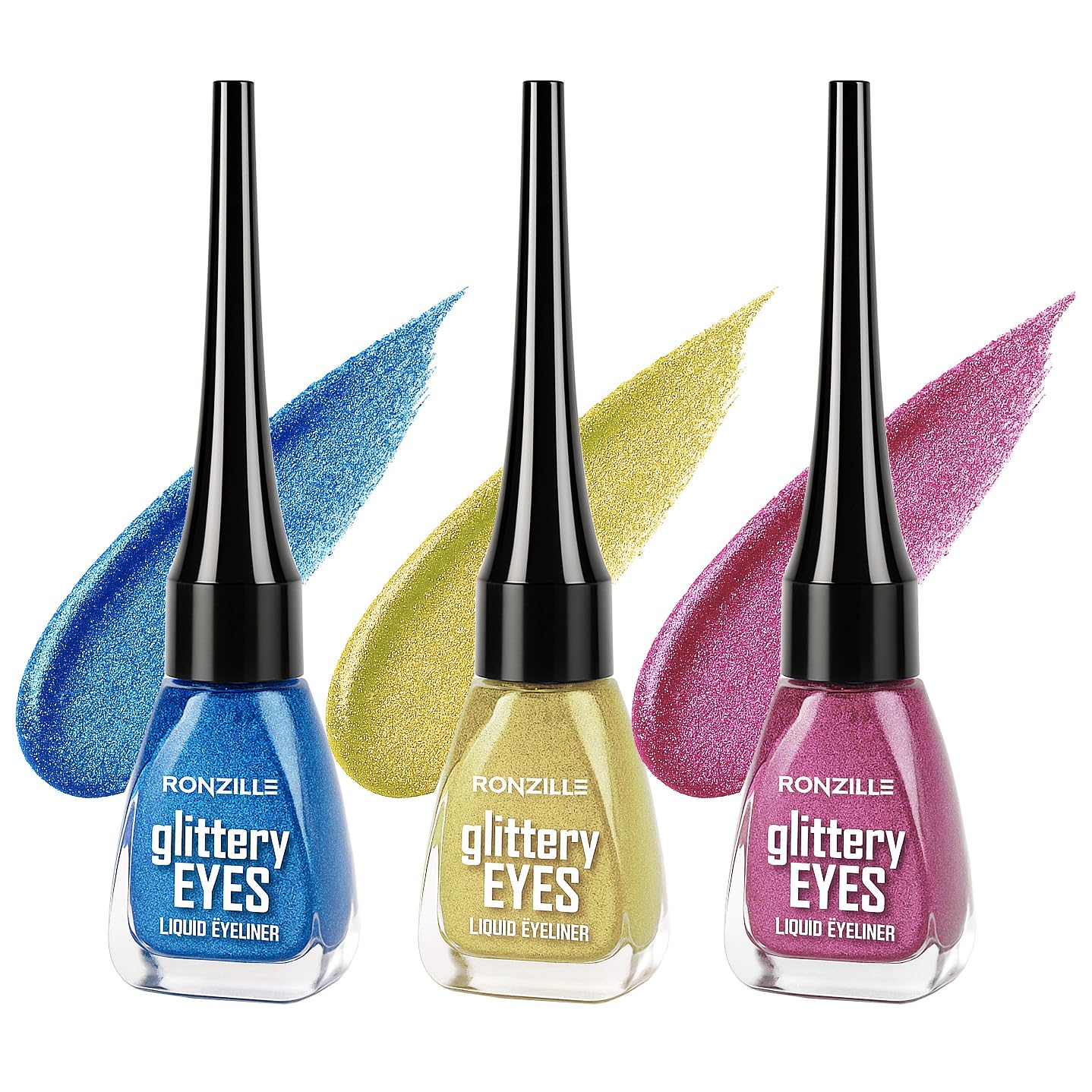 Ronzille Glitter Liquid Eyeliner Blue Gold Pink (Pack of 3)-image-0