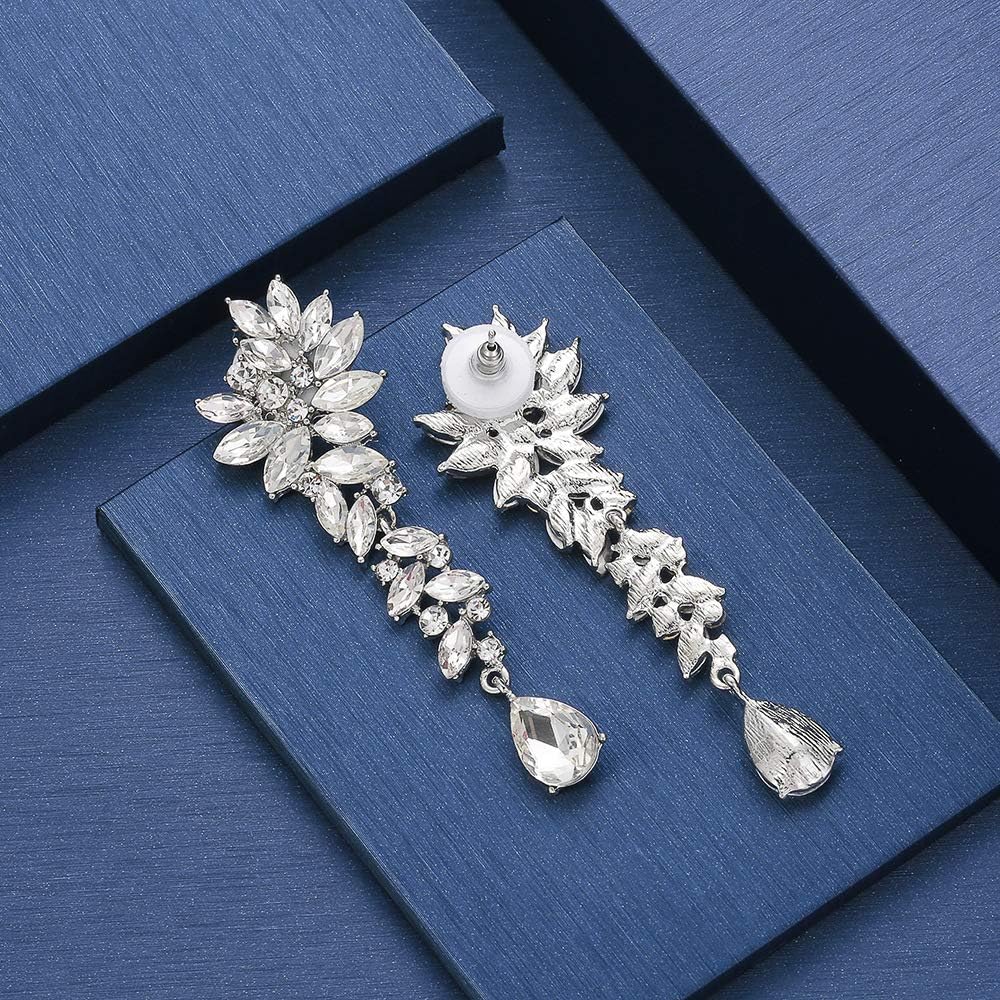 mecresh Bridal Wedding Teardrop Marquise Crystal Cluster Chandelier Dangle Earrings for Women Valentine's Day Gift - Image 5