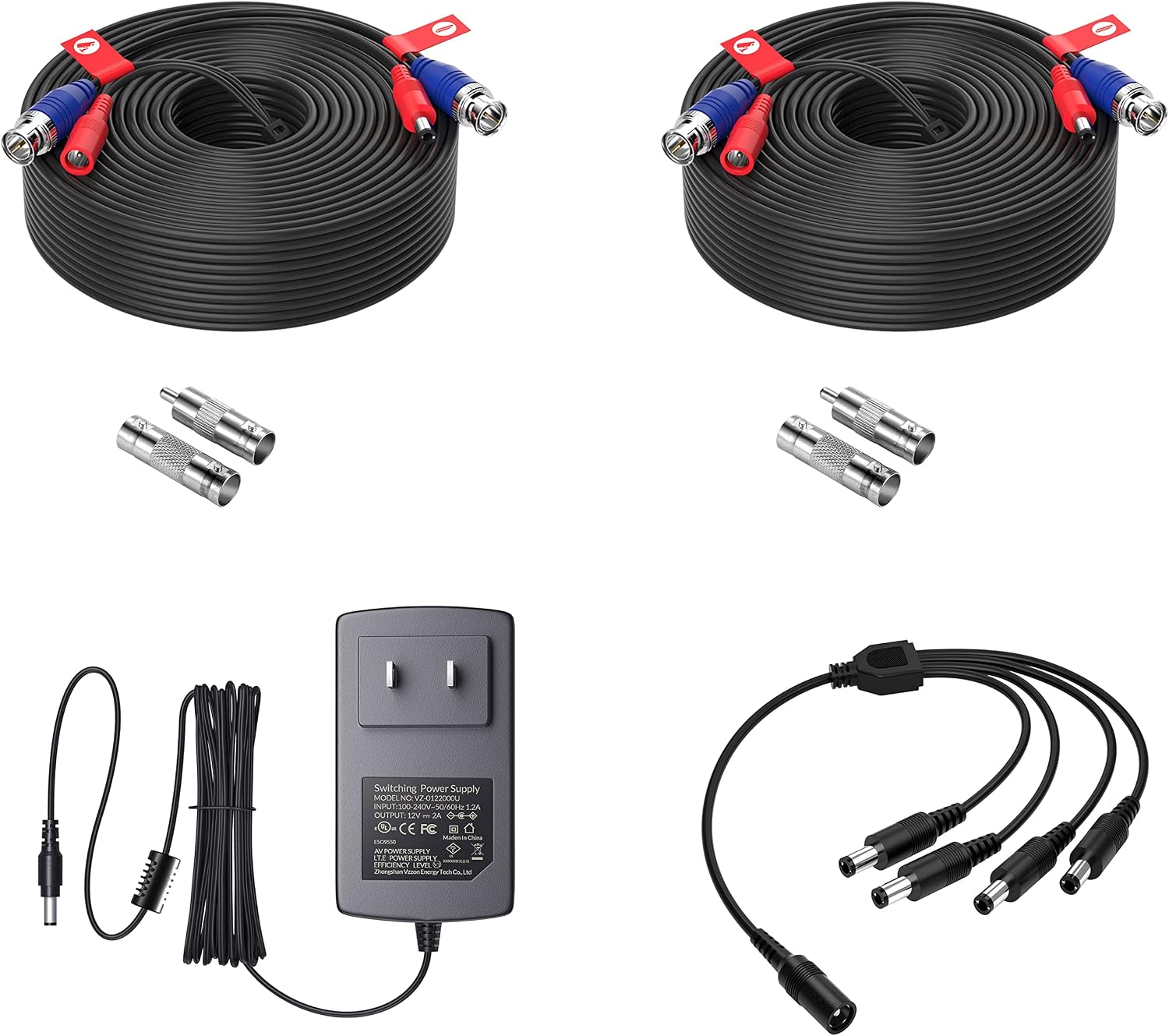 Zosi Camera Extension Cable , [18M/60ft&4 Pack]All-in-One Video Power ...