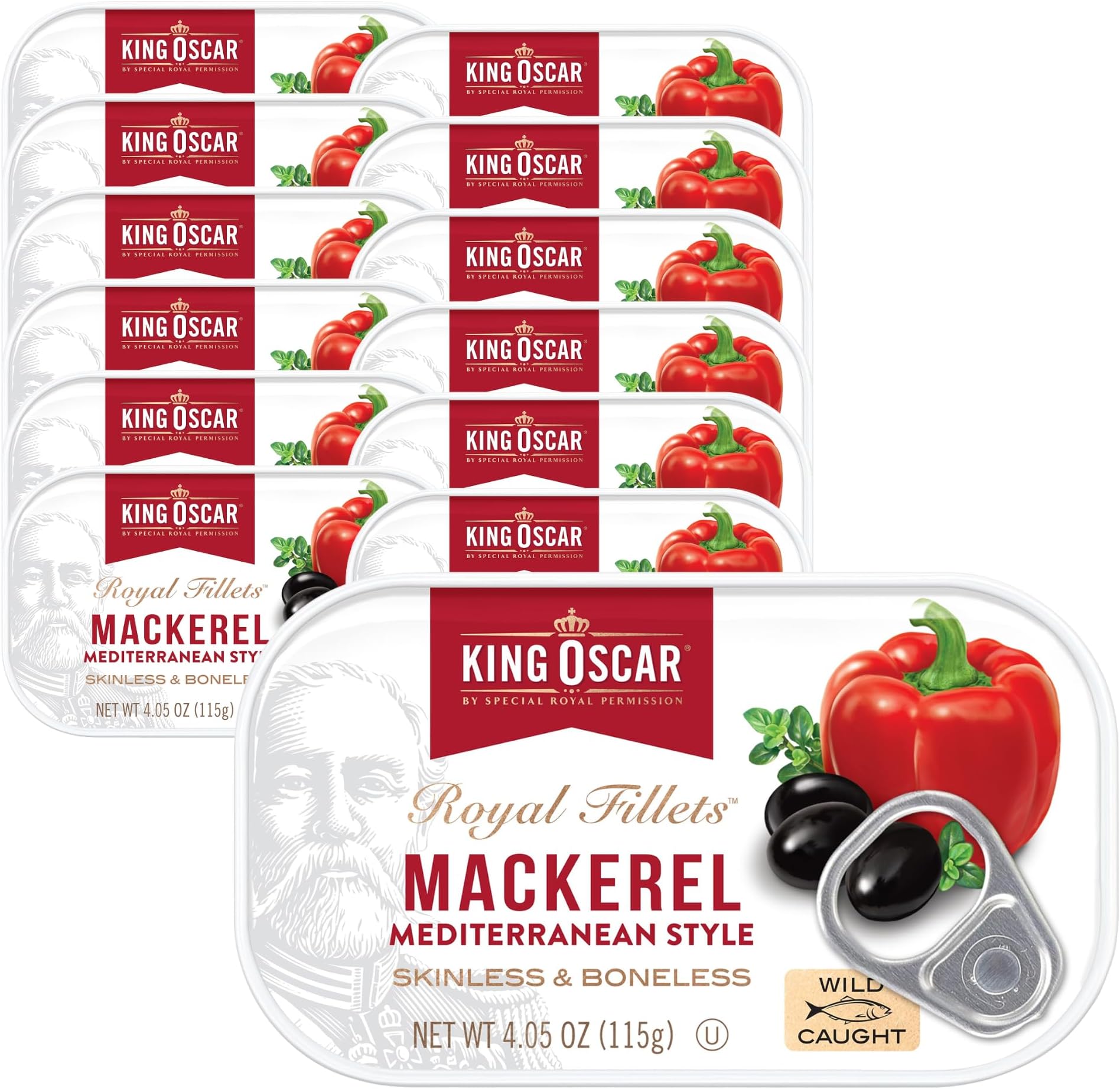 King Oscar Skinless and Boneless Mediterranean Style Mackerel Fillets, 4.05 Ounce (Pack of 12)