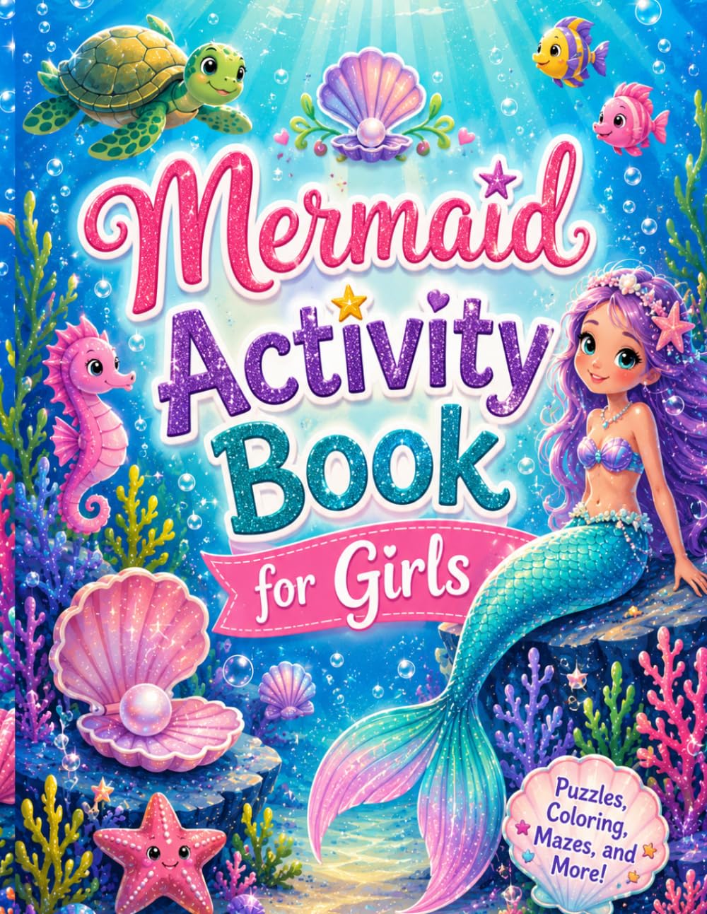 Mermaid Activity Book For Girls: Cute magical mermaid book cover for kids