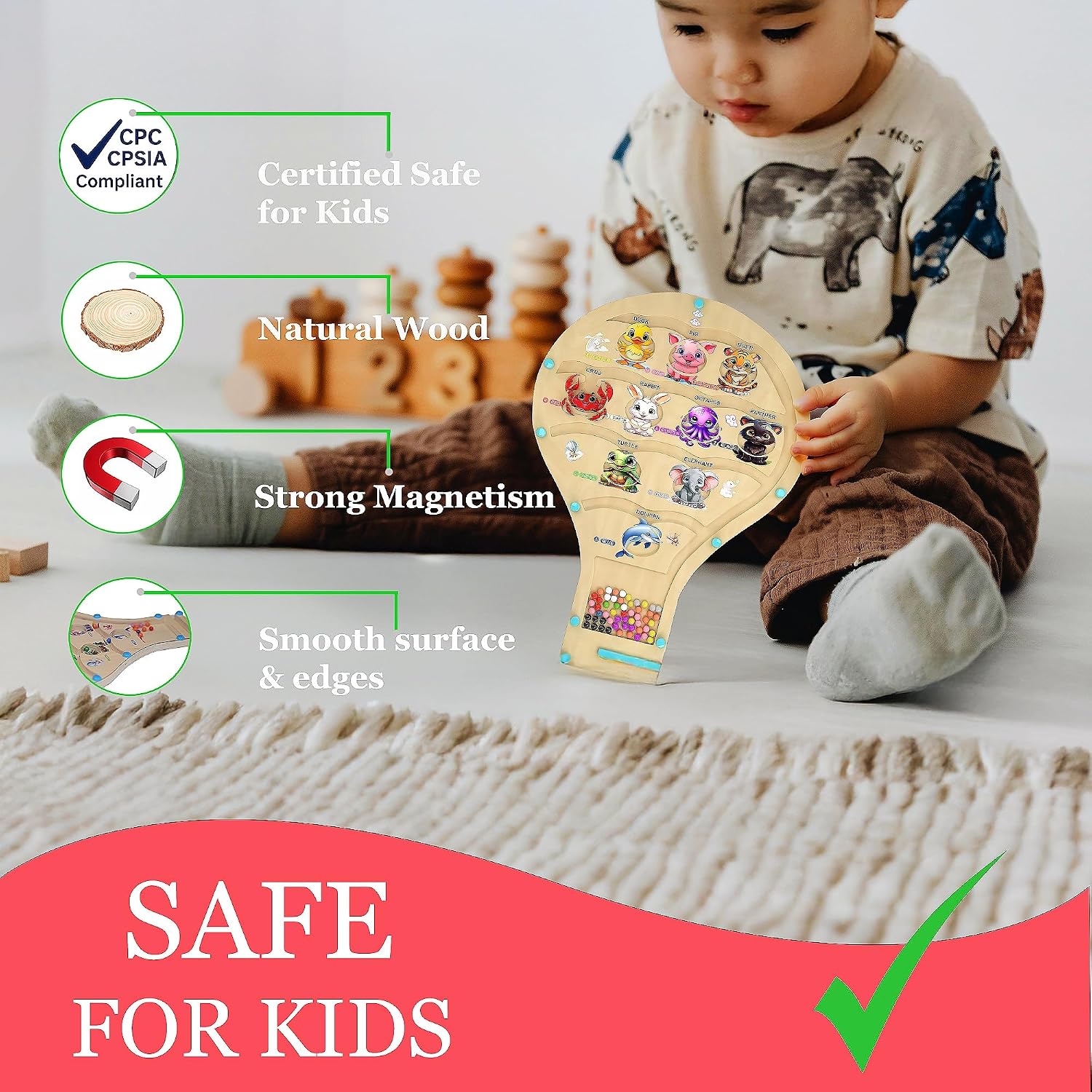 Balloon Magnetic Color Animal and Number Maze for Toddlers (Ages 3–6) - Montessori Wooden Puzzle Busy Board - Travel STEM Toy - Fine Motor Skills Color Matching & Counting - Gift for Boys & Girls