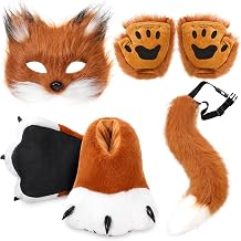 Newcotte 6 Pcs Faux Fox Costume Mask Tail Glove Slipper