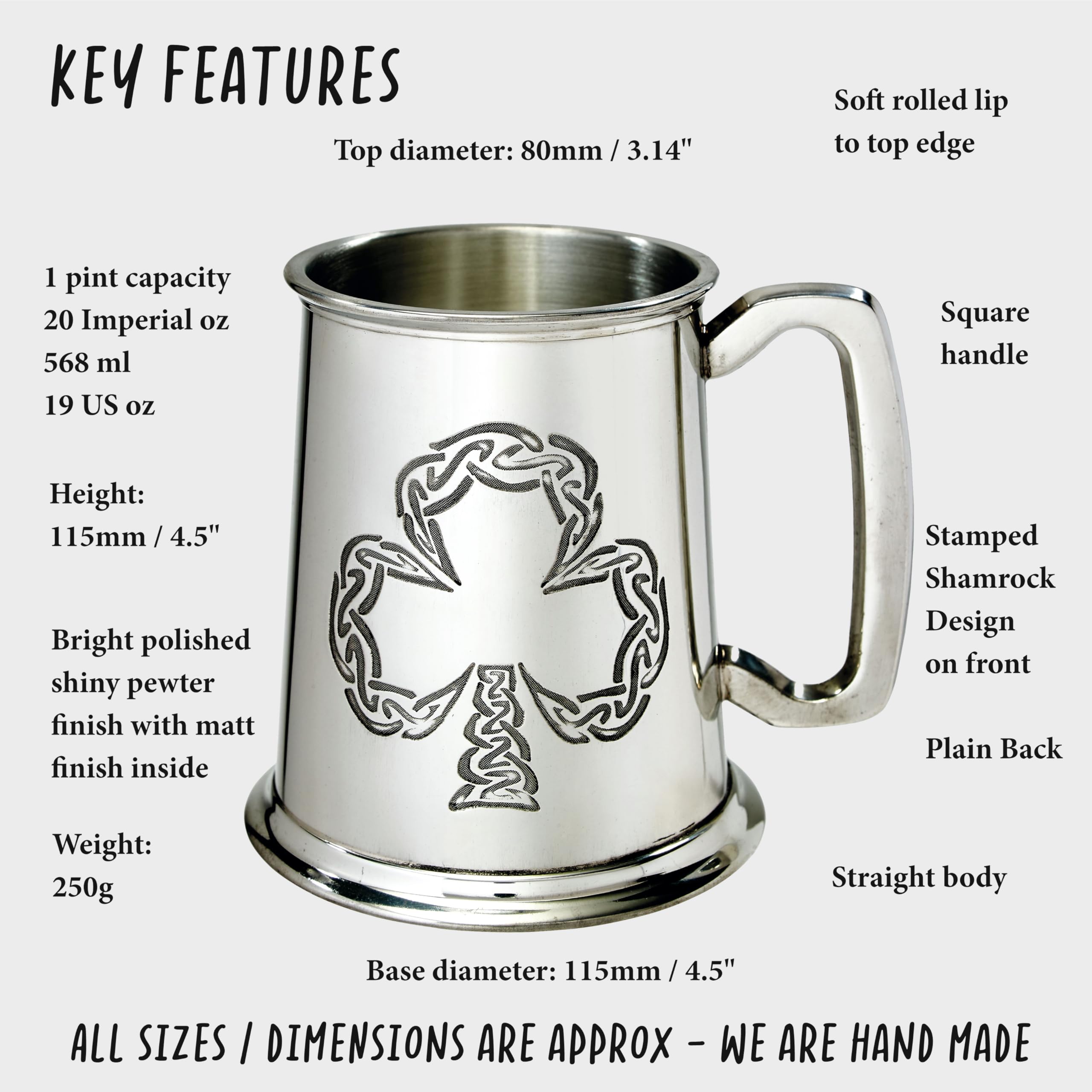 Wentworth Pewter - Shamrock 1 pint pewter Tankard