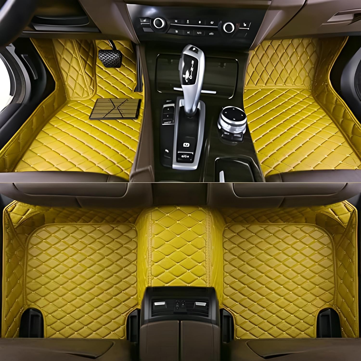 TREGOO Customized Personalized Car Mats - All Weather Men's and Women's Floor mats Suitable for 97% of Vehicles Pads Protection Non-Slip Leather Floor mats (Yellow)