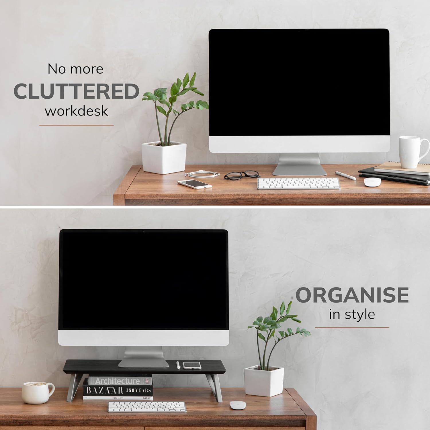 Anji Mountain Monitor Stand - Desktop Organizer & Laptop Riser, Ergonomic Monitor Riser, Space-Saving Monitor Stand for Desk, Durable Construction, Easy Assembly, Ideal for Home & Office,Black