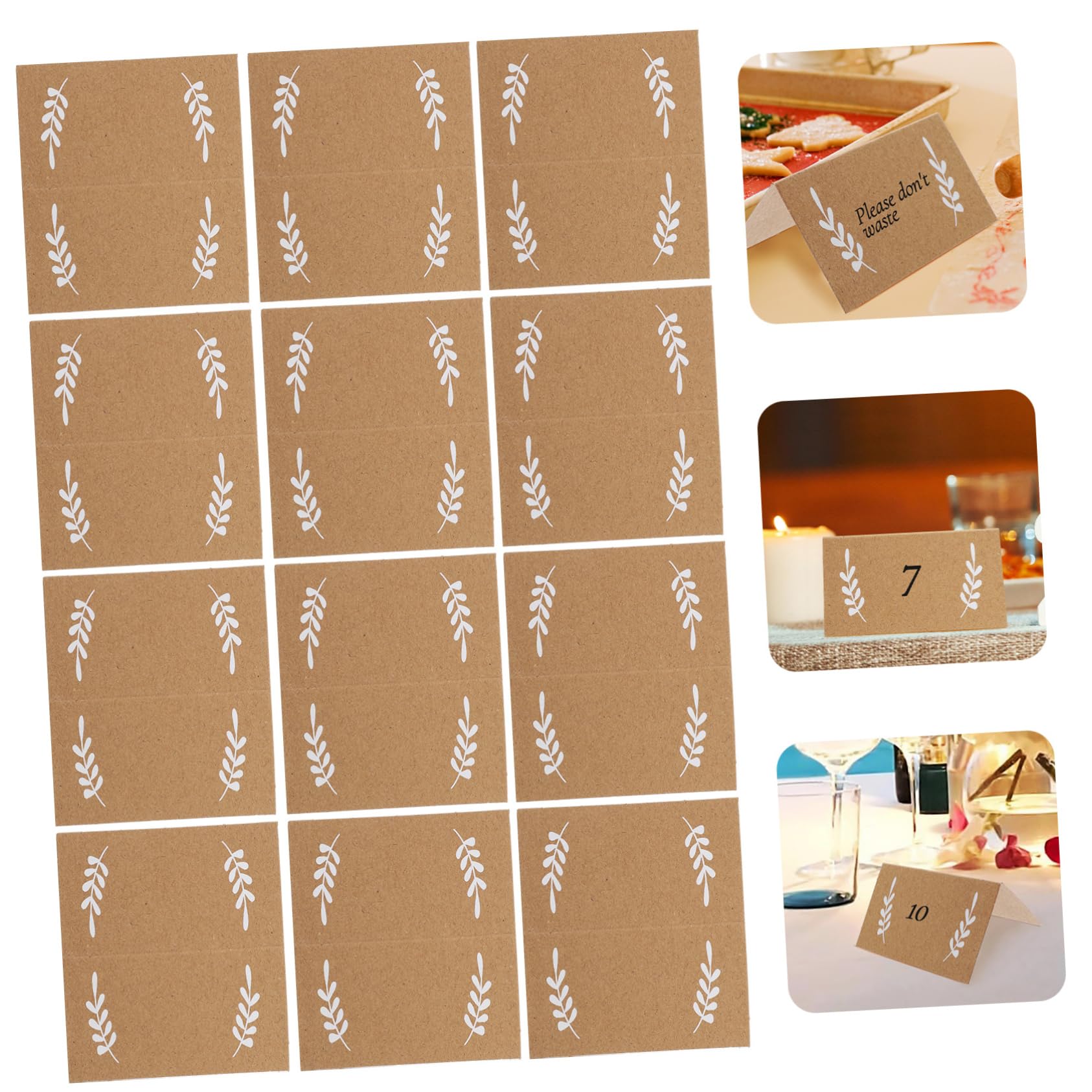 5 Sätze Platzkarten Mit Blattmuster Beschreibbare Tischkarten Aus Kraftpapier Für Hochzeiten Partys Und Feiern Faltbare Namenskarten Aufgeklappt Und Gefaltet 100 Stück * 5