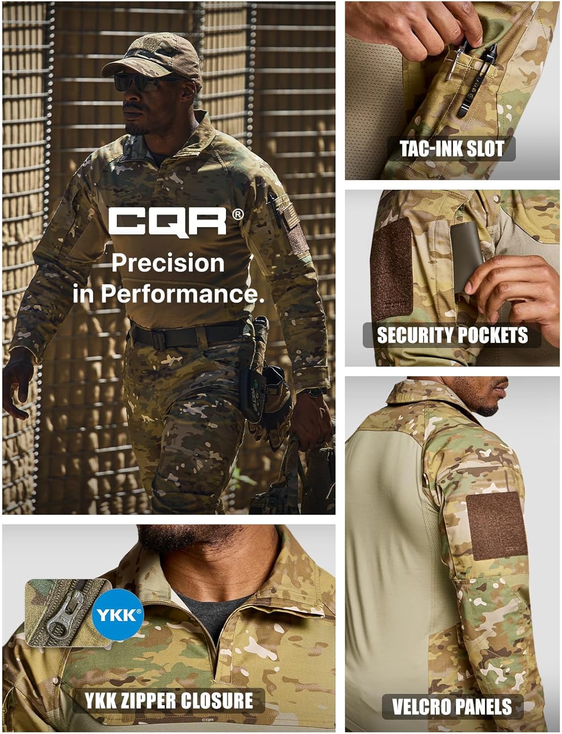 CQR Men's Combat Shirt Tactical 1/4 Zip Long Sleeve Military BDU Shirts Camo EDC Top with Pockets - Image 7