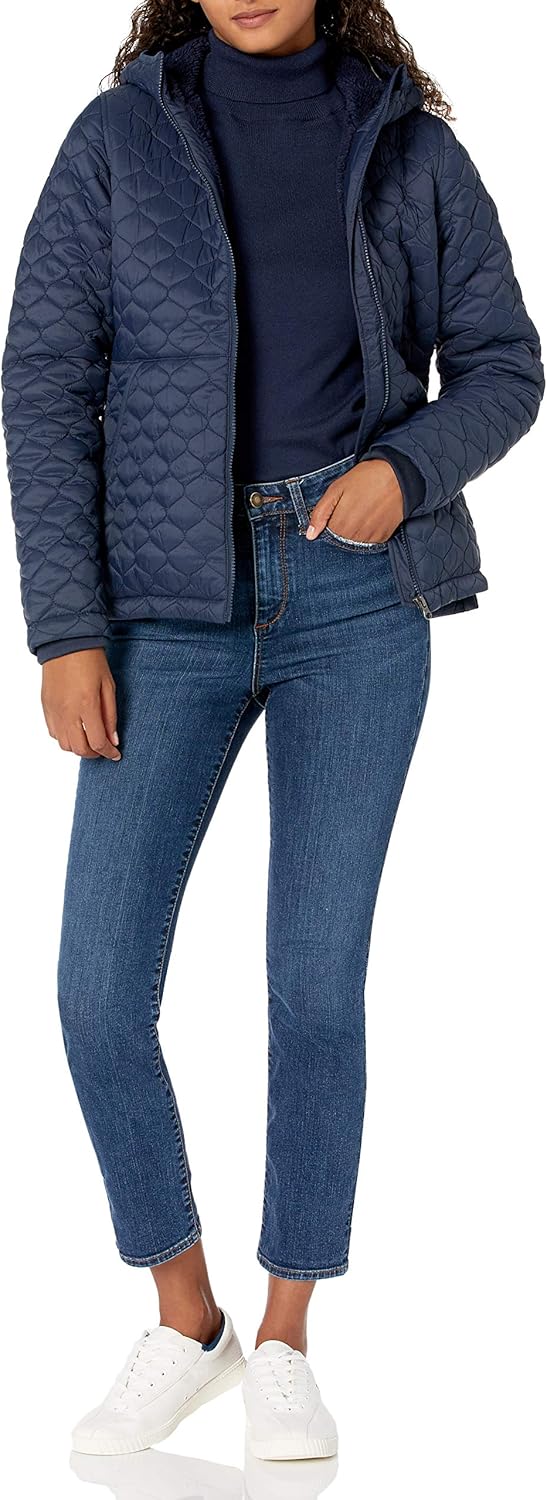 Amazon Essentials womens Lightweight Quilted Full-Zip Water-Resistant Sherpa-Lined Hooded Puffer Jacket