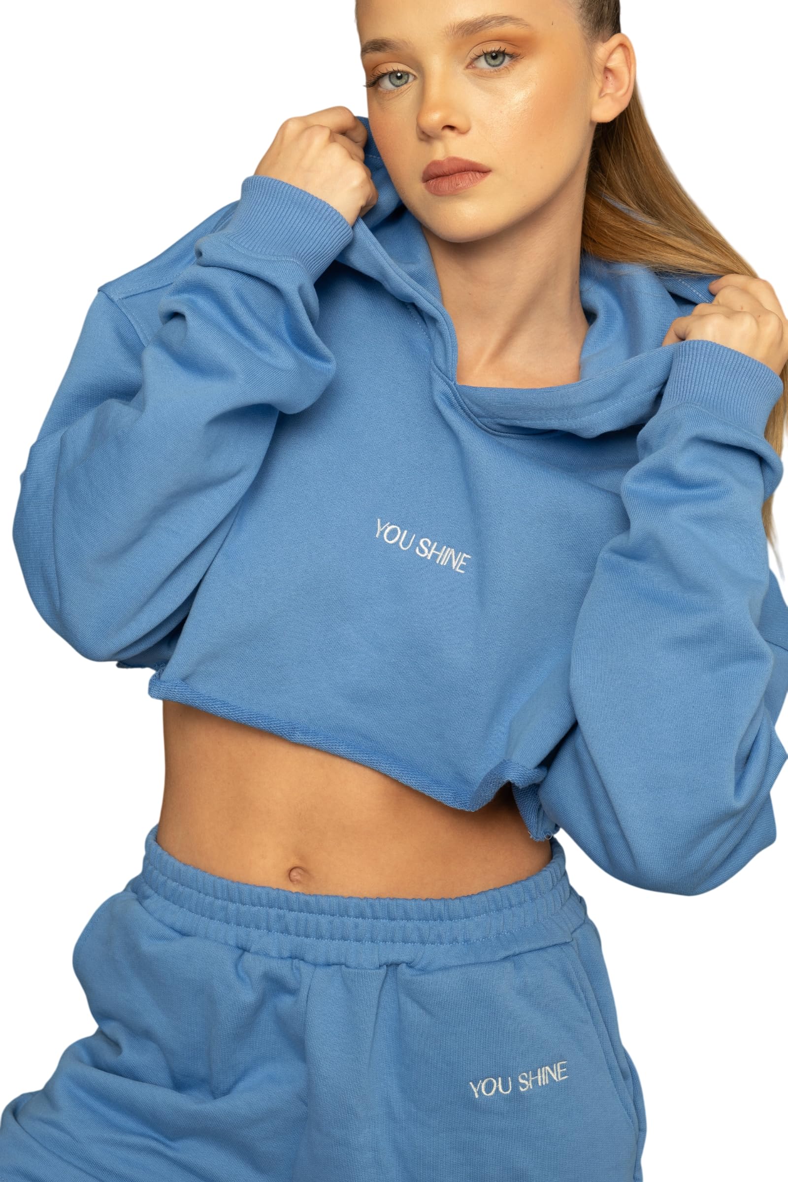 Women's Cotton Cropped Boxy Hoodie Long Sleeve Hooded Top Casual Apparel Fashion Clothing Relaxed Fit Garment for Travel Outings Vacations College Wear and Weekend Styling-image-9