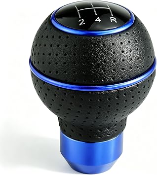 Lunsom 5 Speed Round Shift Knobs, Leather Car Gear Shifter Knob Handle Lever Head Ball Shifting Lever Head Fit for Most Manual Transmission Black&Blue