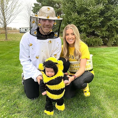 Miniatura 3 de Juego de 47 piezas de apicultores, incluye 2 sombreros de abeja y velo, 15 abejas de bola de pelo y 30 cintas redondas de doble cara, sombreros de