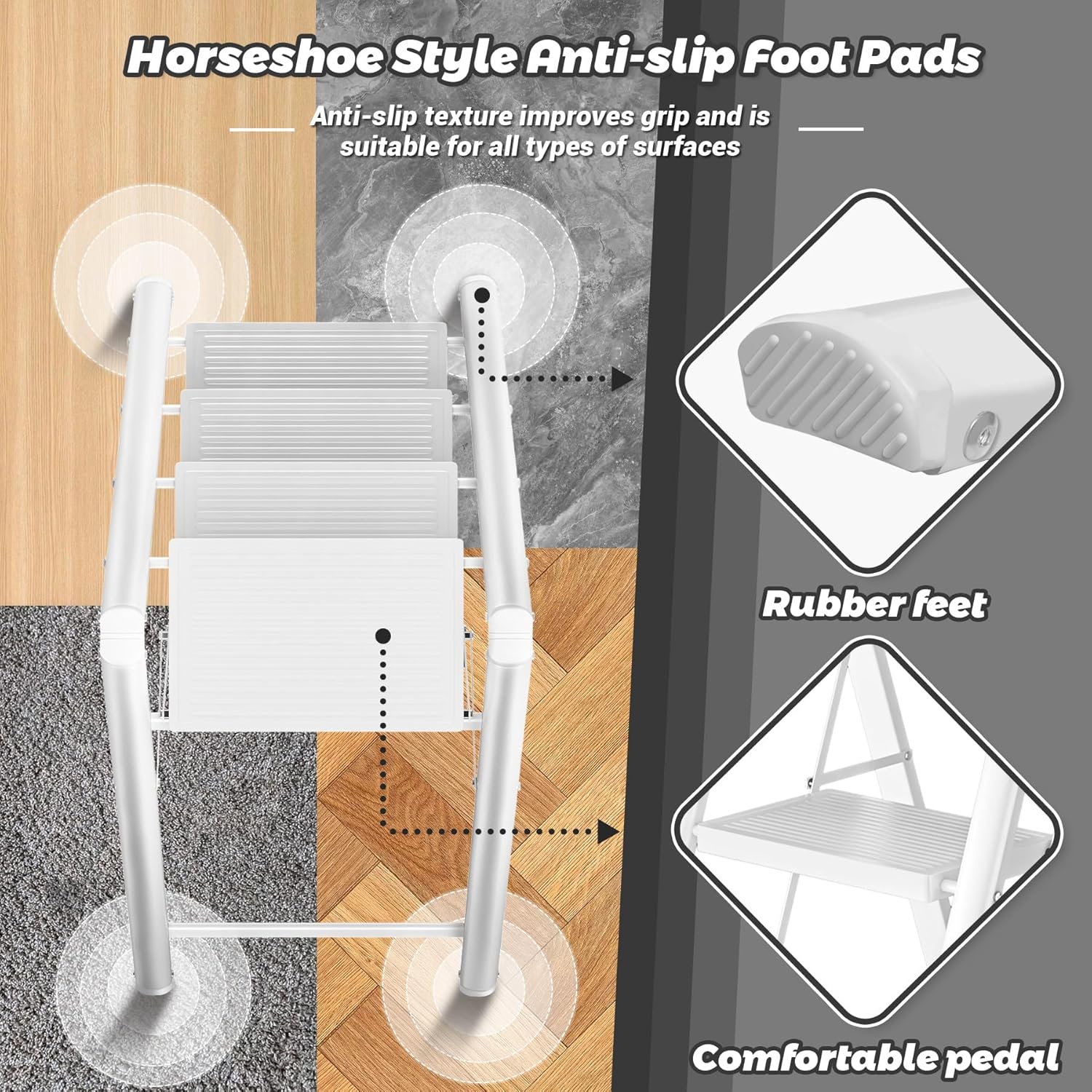 Step Ladder, Folding 2 Step Stool with Wider Anti-slip Pedal, Portable Lightweight Ladder for Home Kitchen Office 150KG Max Loader