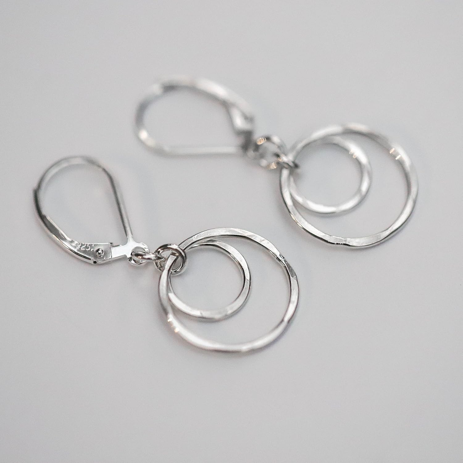 Latest Handmade Small Silver Circles Lever back Earrings - Minimalist Jewelry - Lightweight, Nickel Free Sterling Silver Dangle Earrings - Short Earrings