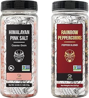 Soeos Himalayan Pink Salt 18oz + Rainbow Peppercorns 8oz, Salt and Pepper for Grinder Refill, Pink Salt Coarse, Rainbow Peppercorns for Refill, Non-GMO Verified, Kosher, Seasoning Set for Cooking
