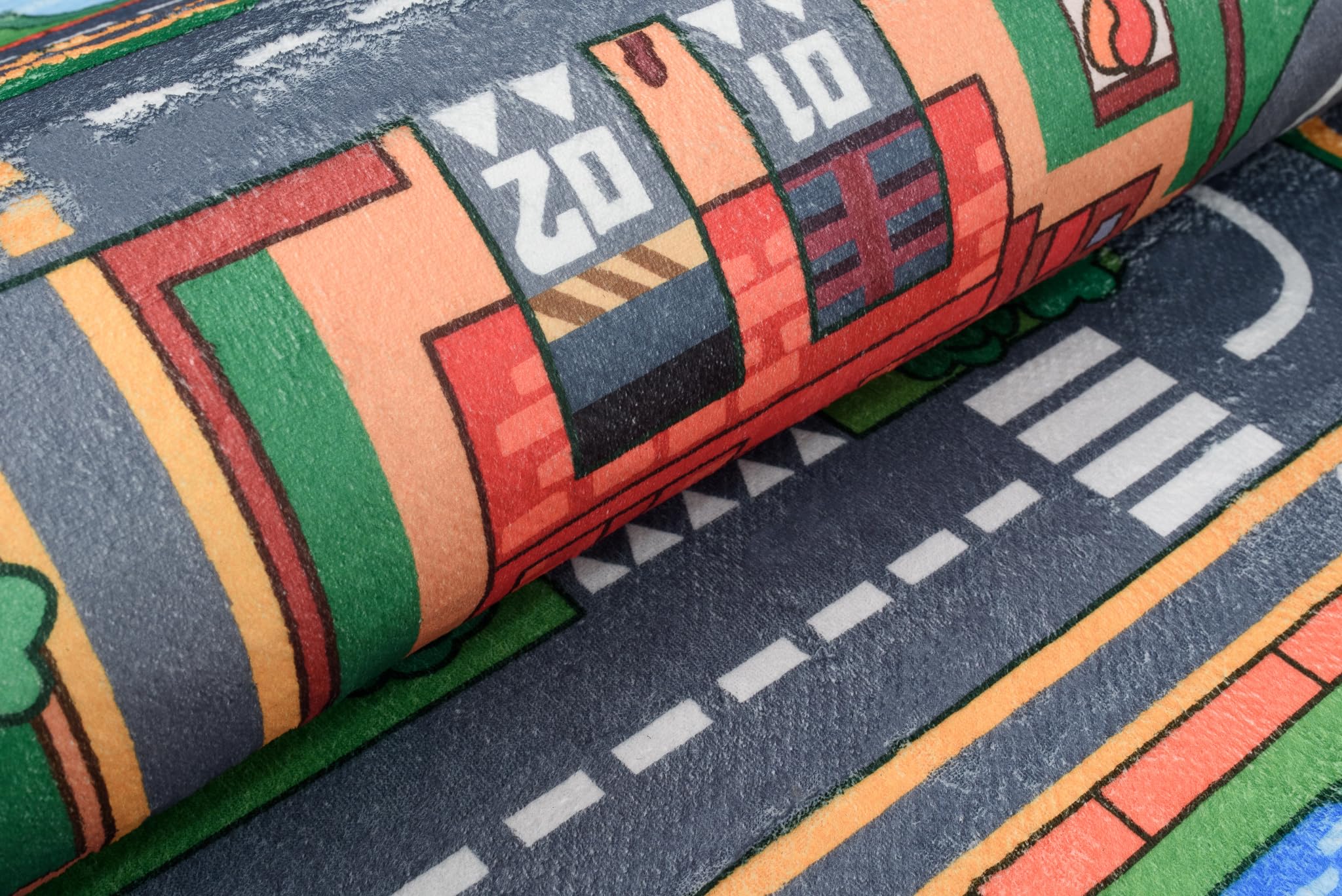 TAPISO Flannel Tapis Chambre Enfant Bébé Fille Garçon Antidérapant Lavable Gris Vert Rouge Bleu Tapis de Jeux Voiture Circuit Route Ville Poils Ras Oeko-TEX Résistant 140 x 200 cm