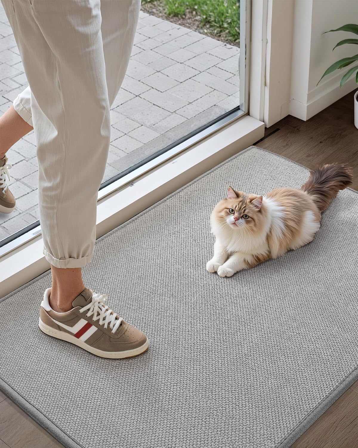 Color&Geometry Indoor Door Mat 17"x30", Soft Entryway Rugs Non Slip Front Door Mat Indoor Washable Low-Profile Inside Doormat Entry Mat Hallway Entrance, Grey(Rolled-up NO Creases)
