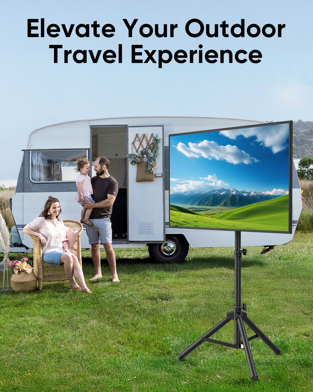 FORGING MOUNT Tripod Portable Floor TV Stand,Foldable Stand Height Adjustable for Portable Display Floor TV Stand 26-65" Flat Screen/Curved TVs, Holds Up to 77lbs