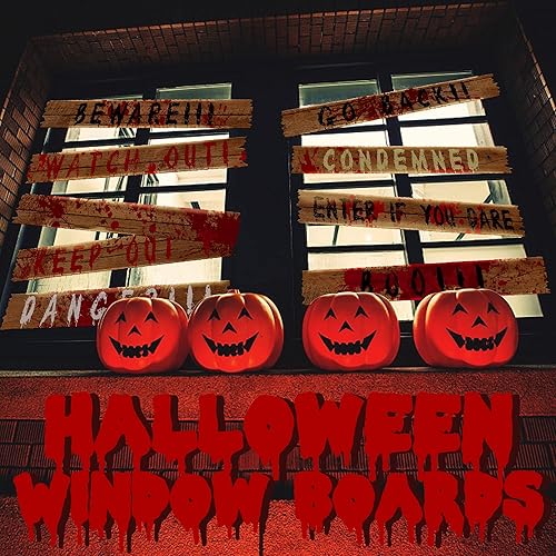 Miniatura 6 de 10 tableros de ventana embrujados de Halloween, letreros de advertencia para ventana, impermeables, para exteriores, decoración de fiesta de