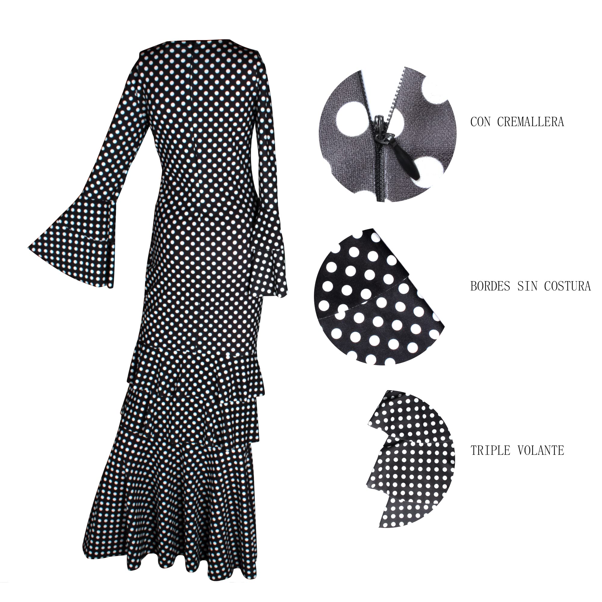 Carnavalife Disfraz flamenca talla única para mujer, Disfraz sevillana de flamenco, Disfraz chulapa andaluz, Disfraz gitana para Adultos, Vestido flamenca