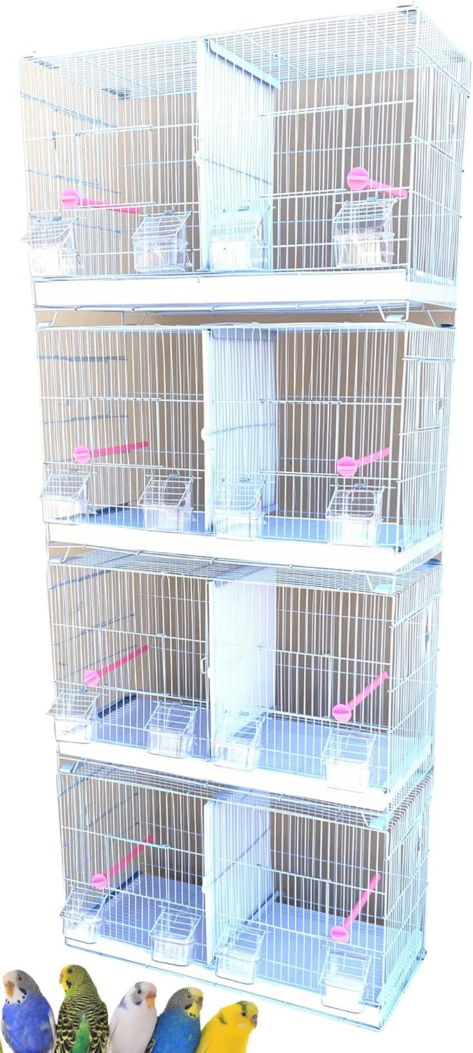 Combo: Stack and Lock Double Breeder Cage Bird Breeding Cage with Removable Dividers and Breeder Doors 4 of 23.5" x 10.5" x 15.5"H Cages (White)