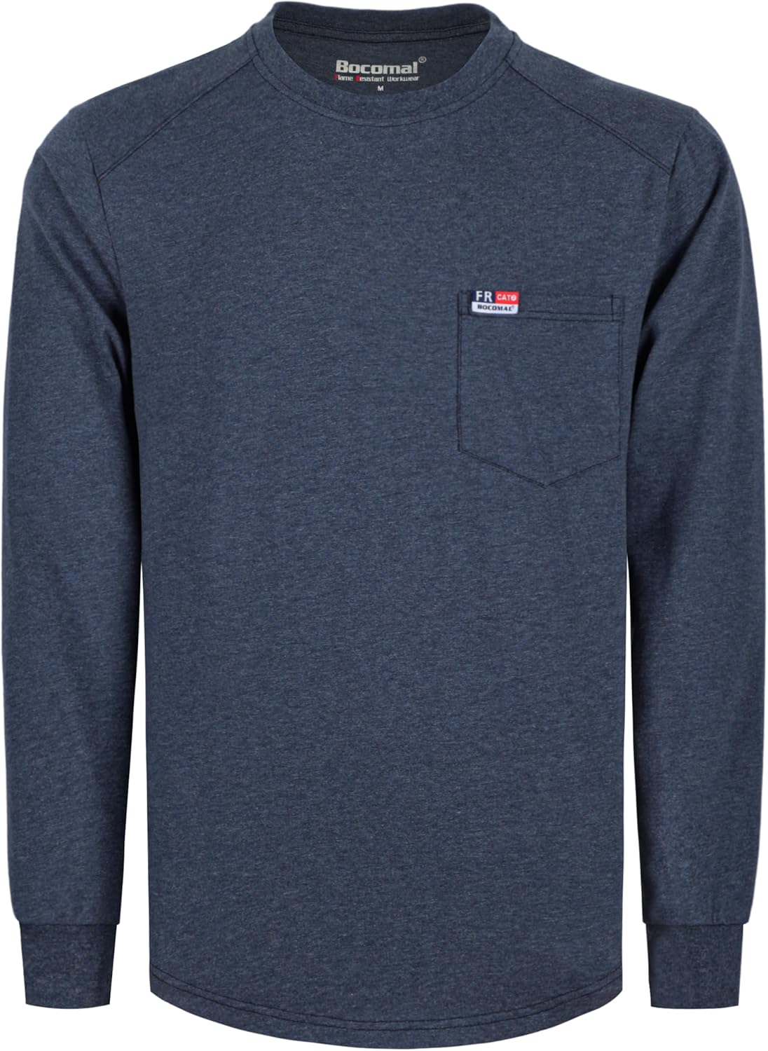 BOCOMAL FR Shirts Long Sleeve Crewneck Cotton Tencel Heather Blended Flame Resistant Work T Shirt CAT2