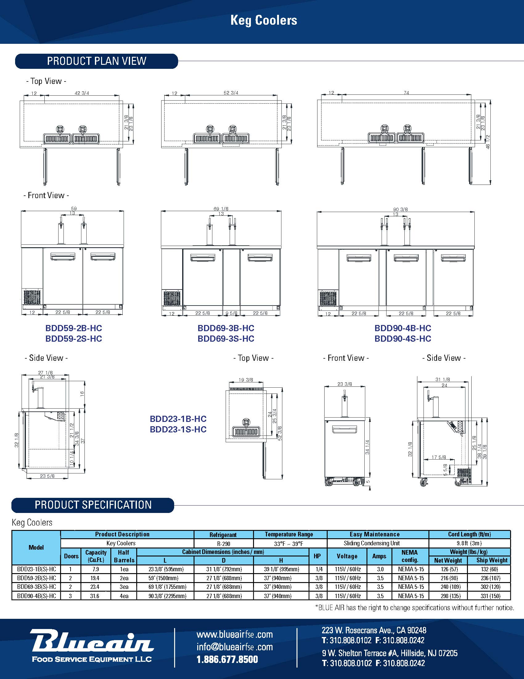 Blue Air Bdd59-2b-Hc Two Door 59" Keg Beer Cooler Refrigerator on Fridge.com - View 3