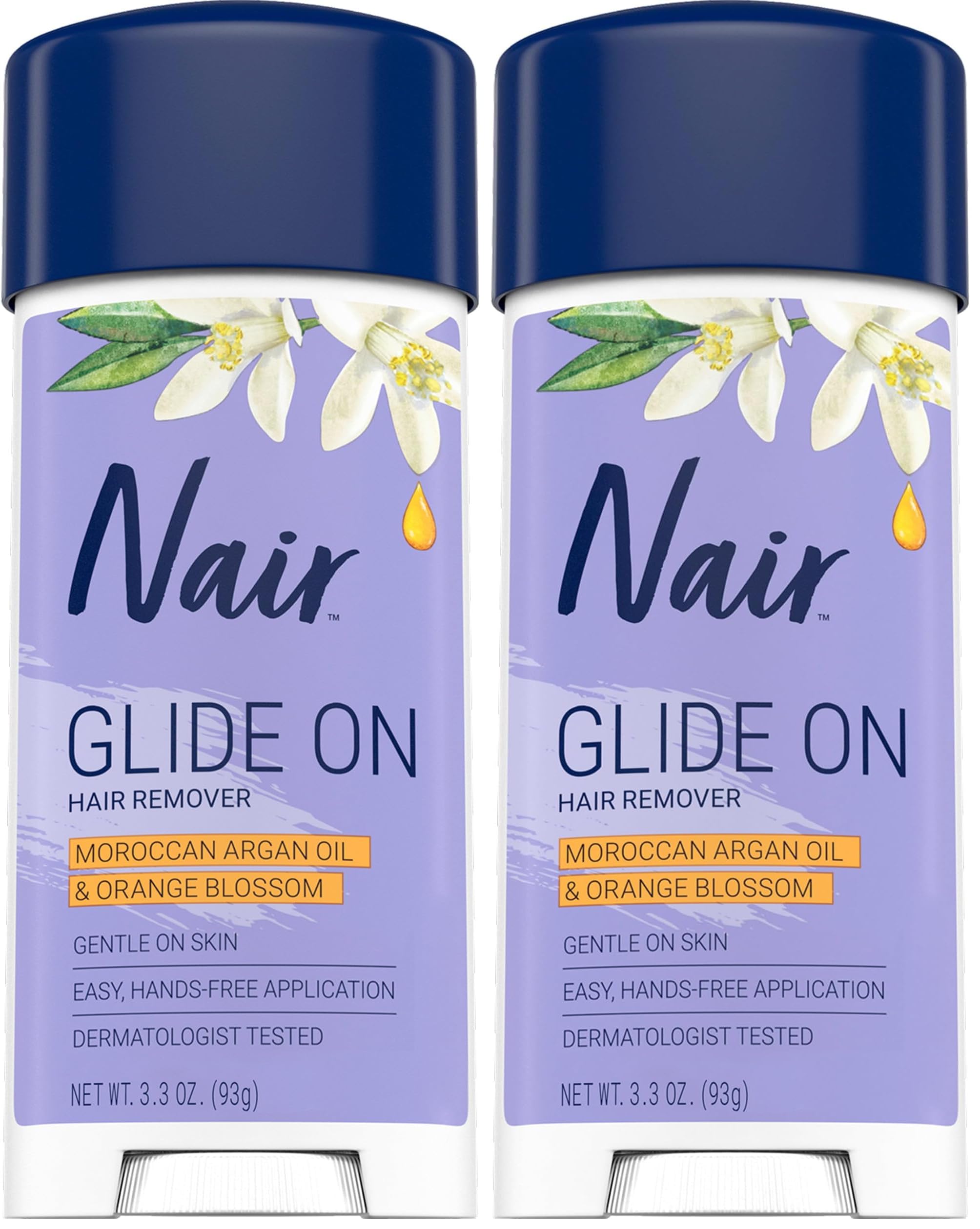 Nair Glide On Hair Removal Cream, Arm, Leg, and Bikini Hair Remover, Depilatory Cream, 3.3 Oz Stick (Pack of 2)