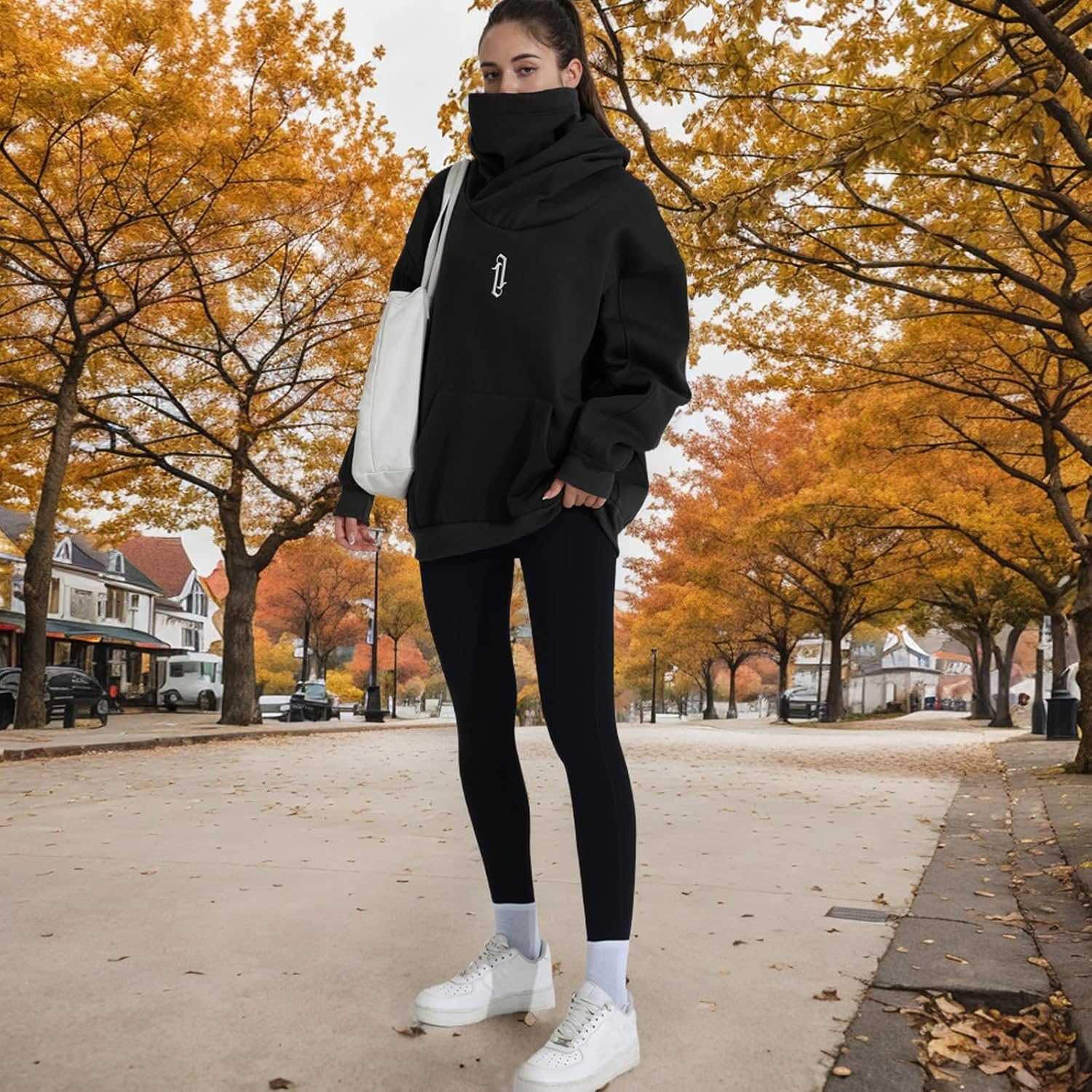 Womens Fleece Hoodie with Scarf Soft Cotton Oversized Pullover Casual Hooded Sweatshirts Fall Winter Clothes
