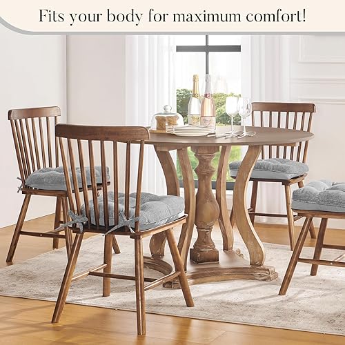 Vista 112 de Basic Beyond Paquete de 4 cojines para sillas de comedor, cojines para sillas de comedor con lazos y respaldo antideslizante, 15.5 x 15.5 pulgadas