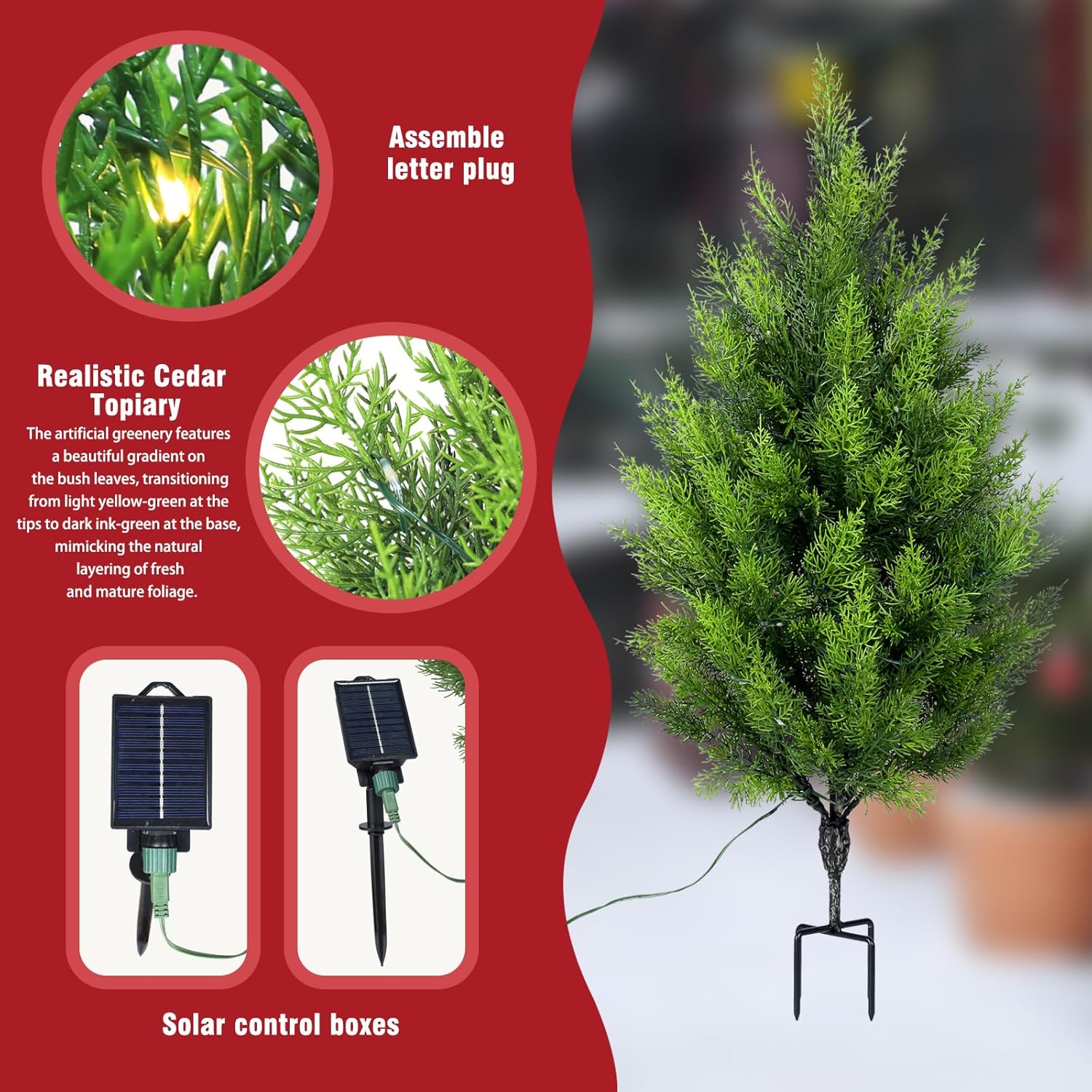 Gfialy Solar Powered Pre-Lit Artificial Shrubs, Set of 2 UV-Resistant Faux Cypress Topiary Trees for Outdoor Porch, Garden and Walkway Decor (34 inch) - Image 5