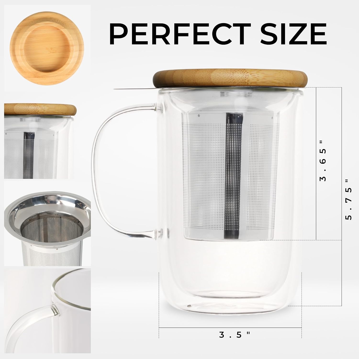 Tealyra - Venus - Tea Cup Infuser - 16-ounce - Double Wall Glass Mug with Lid and Stainless Steel Basket - Perfect Loose Leaf Tea Steeping - 480ml