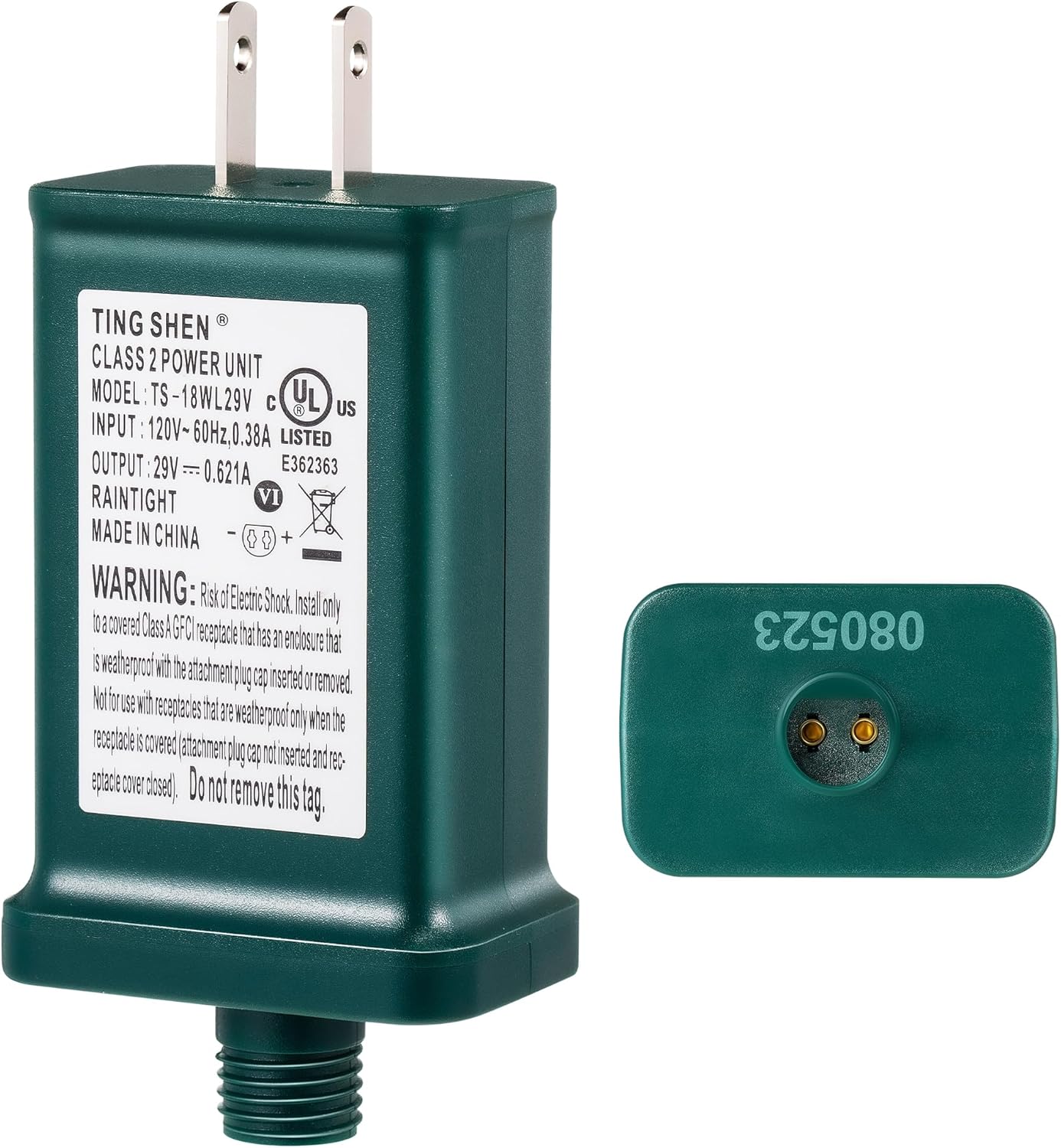 Enhon 29V LED Power Supply, UL Certification LED Transformer Replacement Class 2 Power Supply, Low Voltage Transformer US Plug Adapter for Christmas Tree Light, Green, Right Positive(TS-18WL29V) TS-18W29V