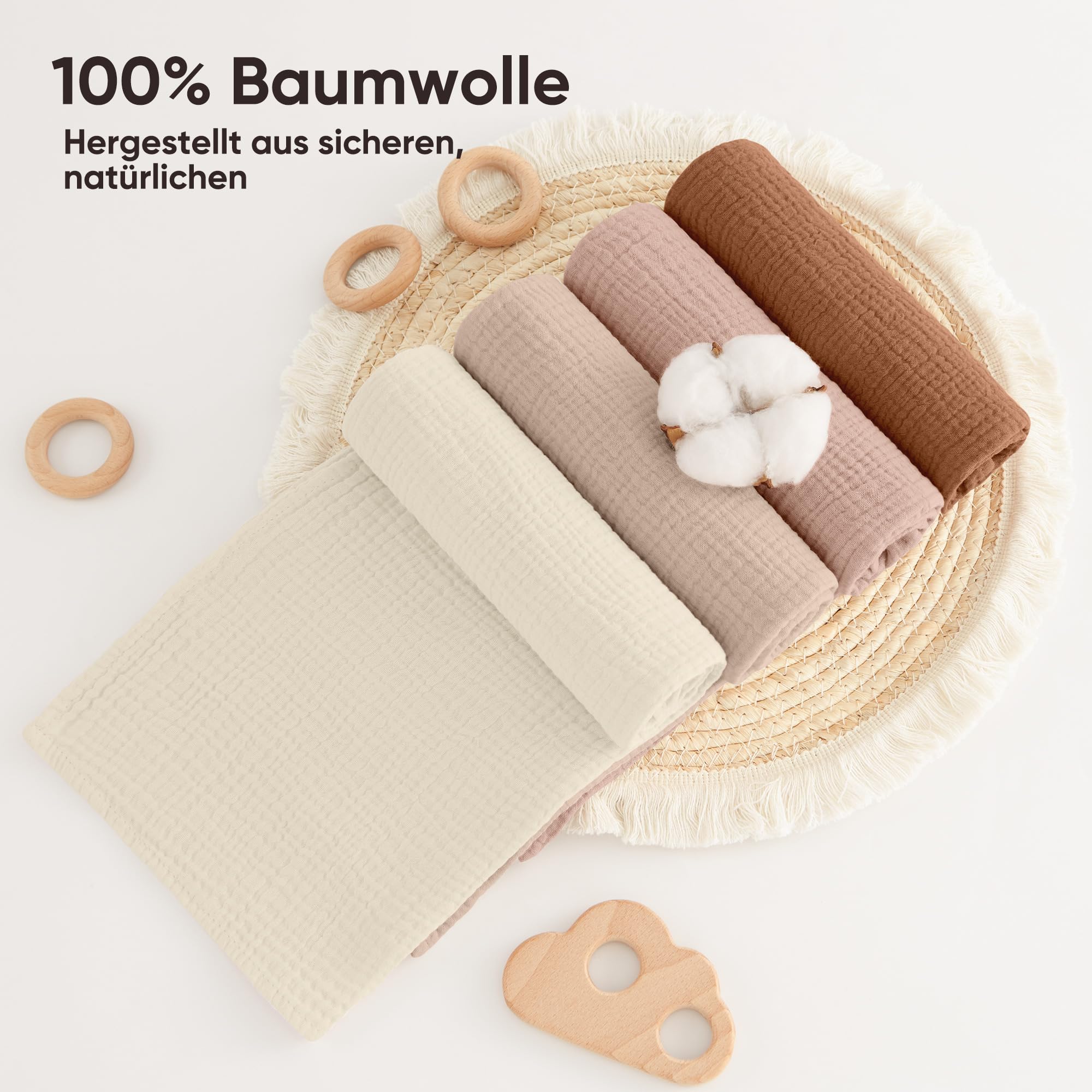 bearmoss Bambino in Mussola Per Neonati Set 4 Pezzi 60x60CM, 100% cotone Super Morbido Assorbente in Mussola A Grana Per Neonati Per Bambine E Ragazzi(Marrone rosato)