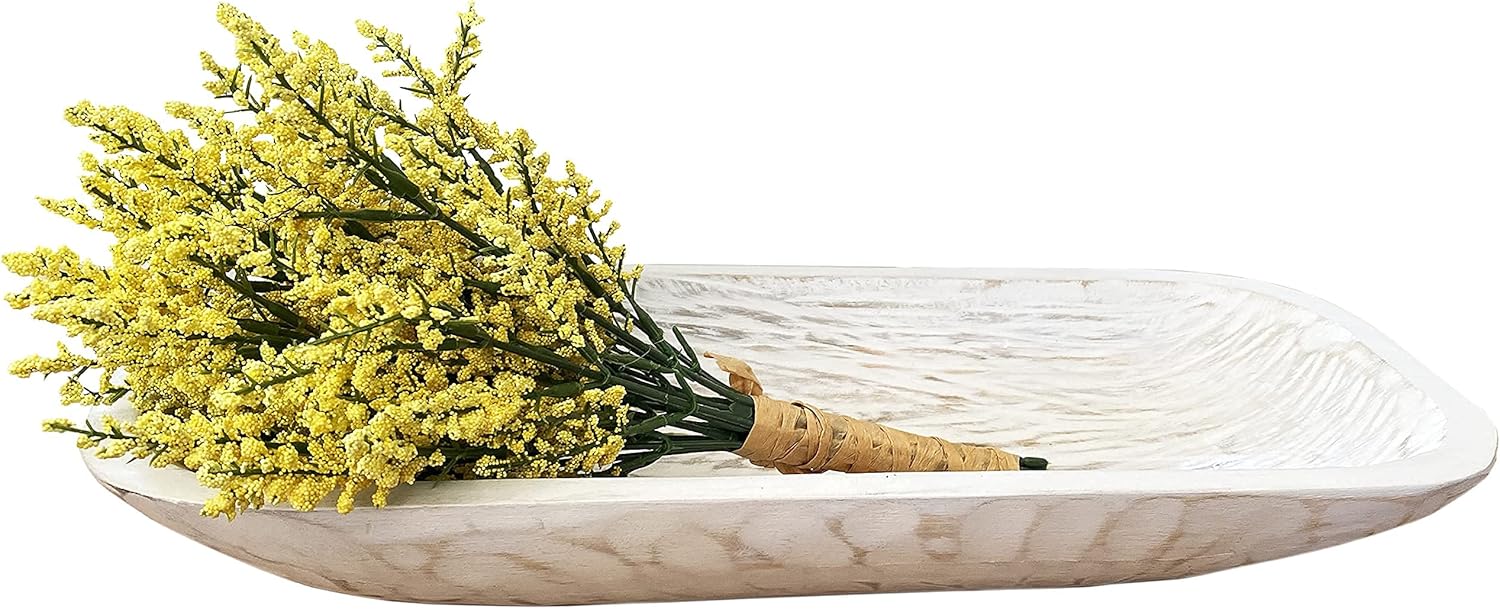 Large White Dough Bowl, 17" or 23" Hand-carved Mango Wood Ship Bowls, Rustic, Decorative, Farmhouse Decor, Big Dining Table Center Piece, Can also be use for Dough Bowl Candles (White, Large): Home & Kitchen