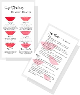 Lashicorn Lip Blush Stages of Healing & Aftercare Instructions Cards | Package of 50 | Double Sided Size 2 x 3.5 inches Business Card | White with Red Lips Design