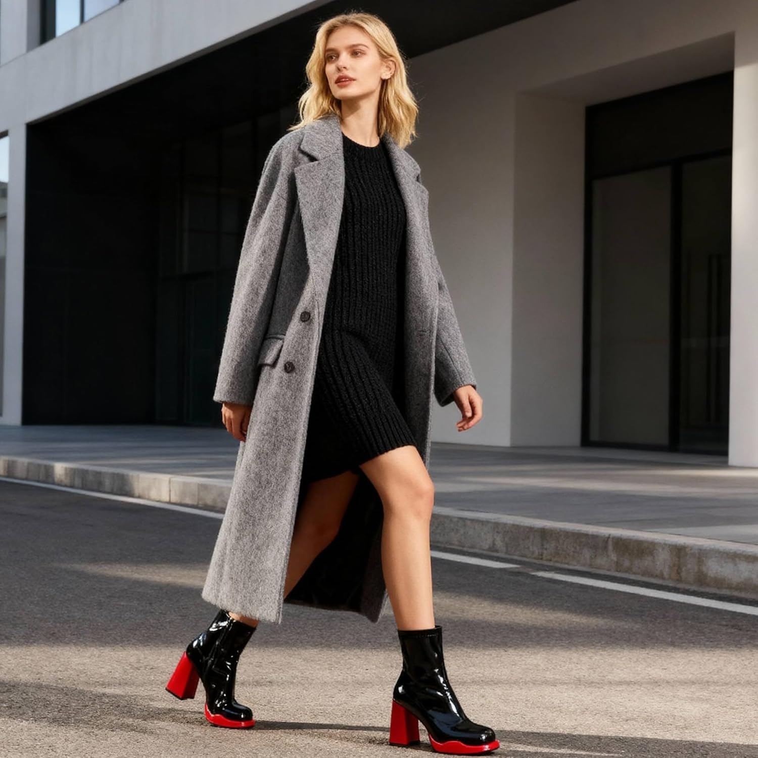 Mofirdast Gogo Boots Platform Chunky Heel Ankle Boots for Women Square Toe Mid Calf Boots with Side Zippers for Party Cosplay Dance