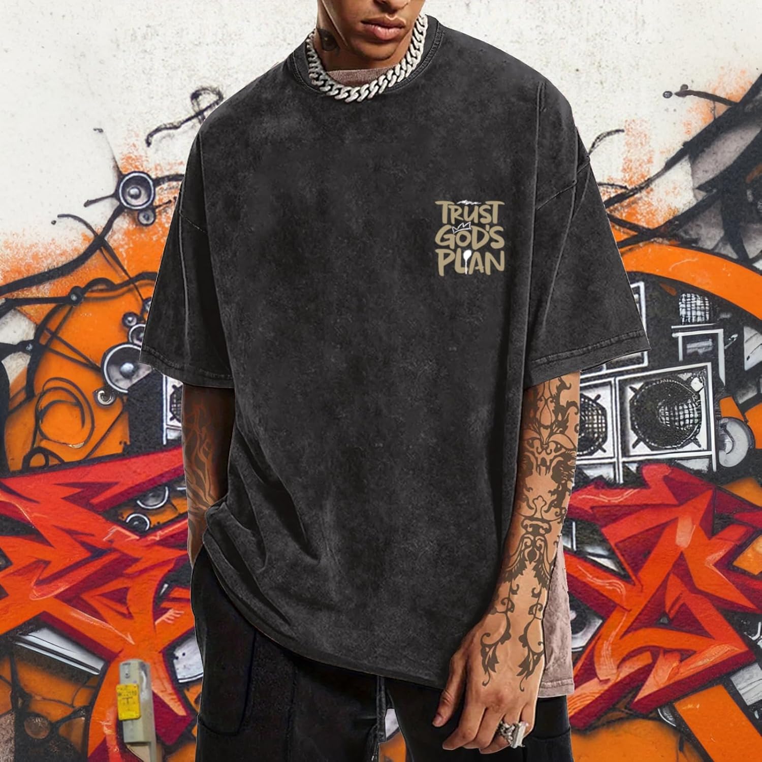 BINTEHGS God Christian T Shirts for Men Jesus Faith Shirt Acid Wash Oversized Tees Bible Verse Graphic Vintage Tshirt - Image 3