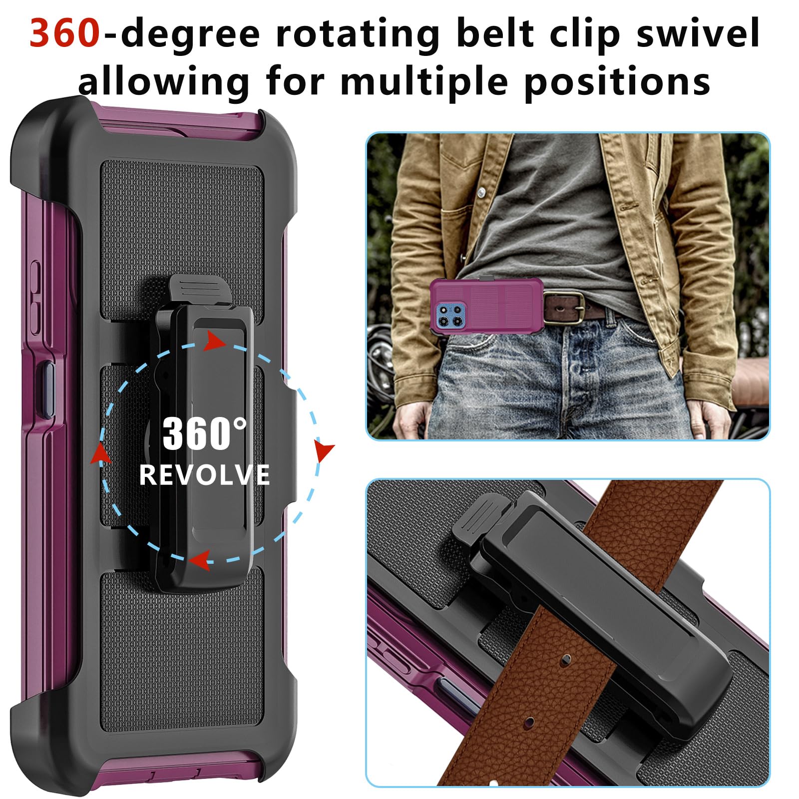Custodia per Motorola Moto G 2026/2025, custodia per Moto G Play 2026 con fondina con clip per cintura, protezione resistente a 2 strati, anti-goccia, antiurto (rosso vinaccio)