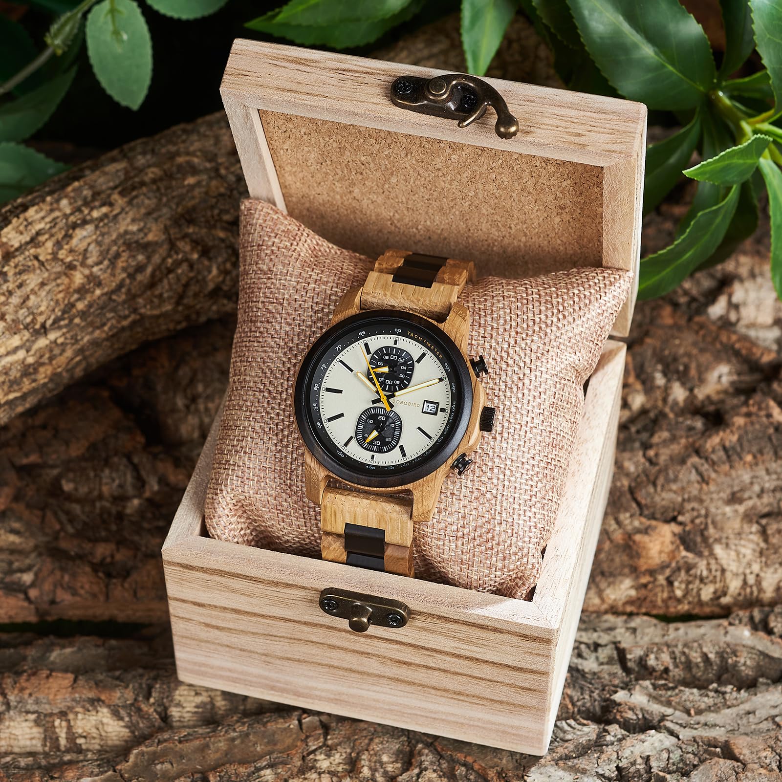 BOBO BIRD Reloj de madera para hombres y mujeres, ultraligero, 50 g, manecillas luminosas, cronógrafo, fecha, casual, regalo de negocios